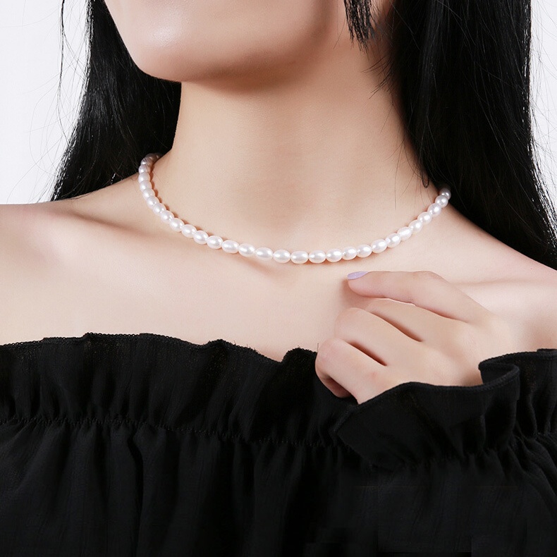 Classic Strand Double Pearl Elegant White Pearl Necklace with Silver Clasp
